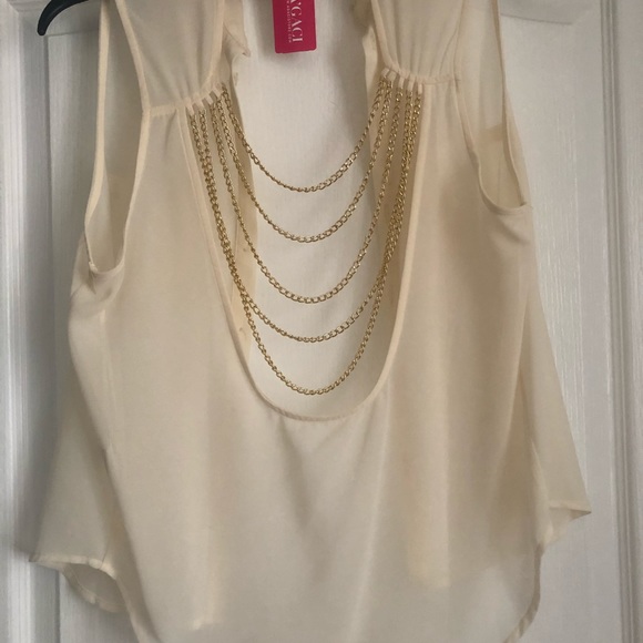 Beige button down blouse with gold chains - Picture 4 of 6